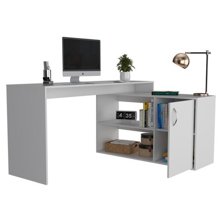 Tuhome Axis Modern L-Shaped Computer Desk with Open & Closed Storage, White ELB6593